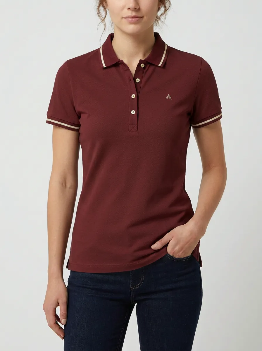 Women's Contrast-Trim Embroidered-Detail Polo Shirt