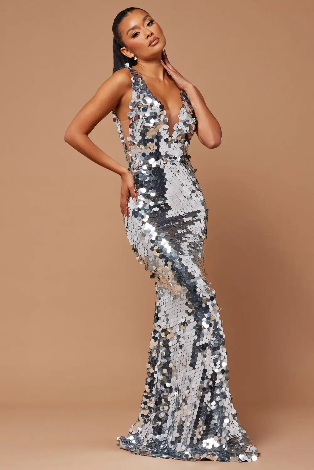 See Me Shining Sequin Gown - Silver
