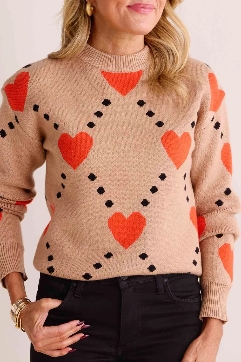 Beige Heart Pattern Sweater