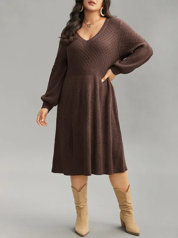 Plus-size V-neck sweater dress