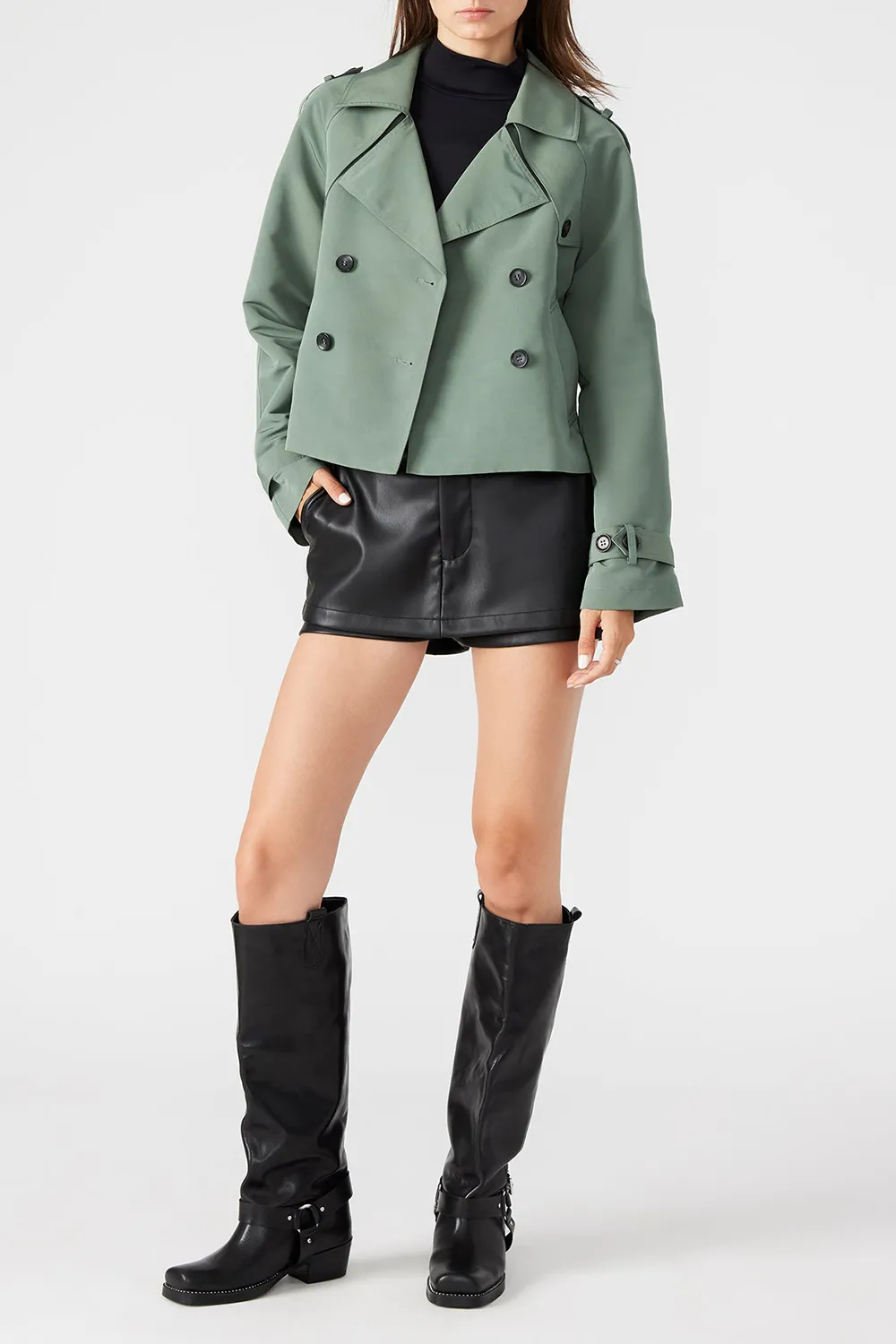CROPPED TRENCH JACKET LIGHT GREEN