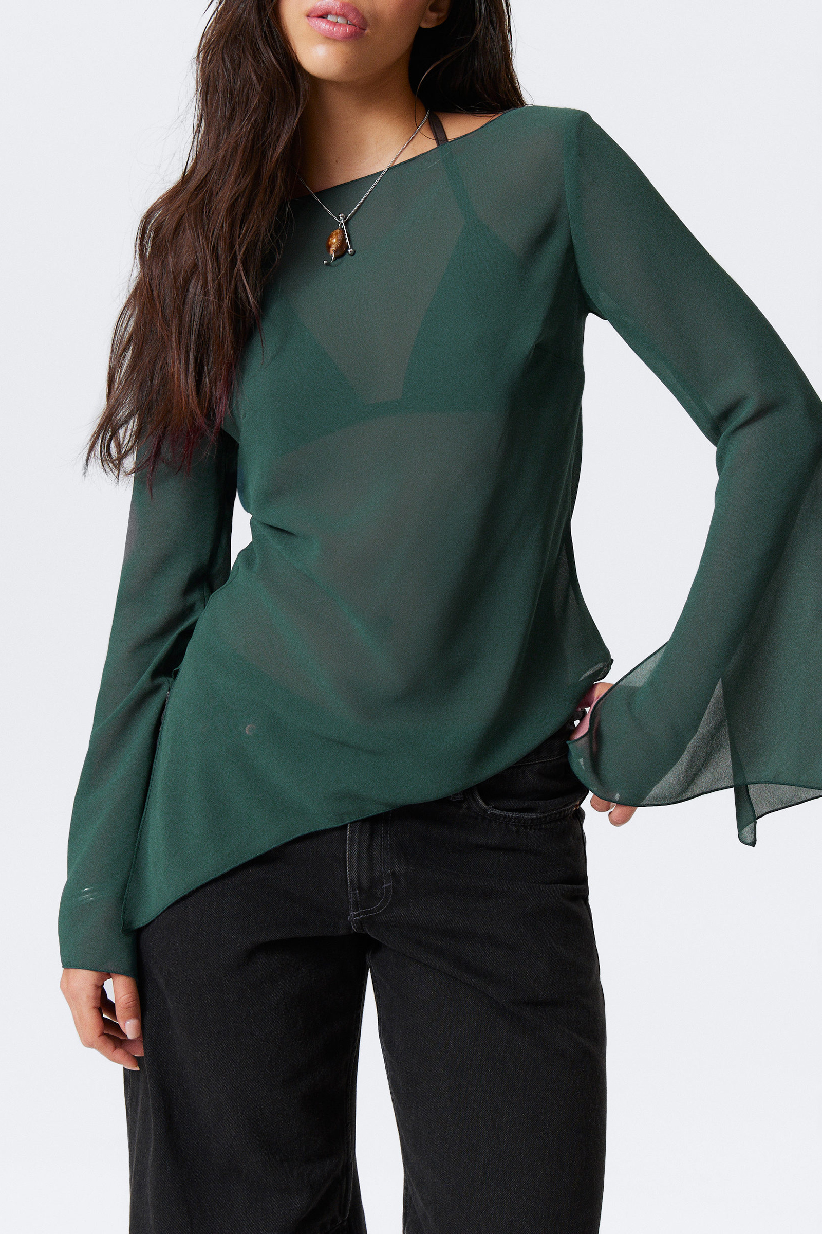 Asymmetric Hem Long Sleeve Blouse