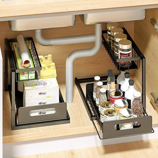 Kitchen Cabinet Shelf Under Sink Storage Storage Rack Pull-Out Drawer Basket Finishing Shelf Detachable