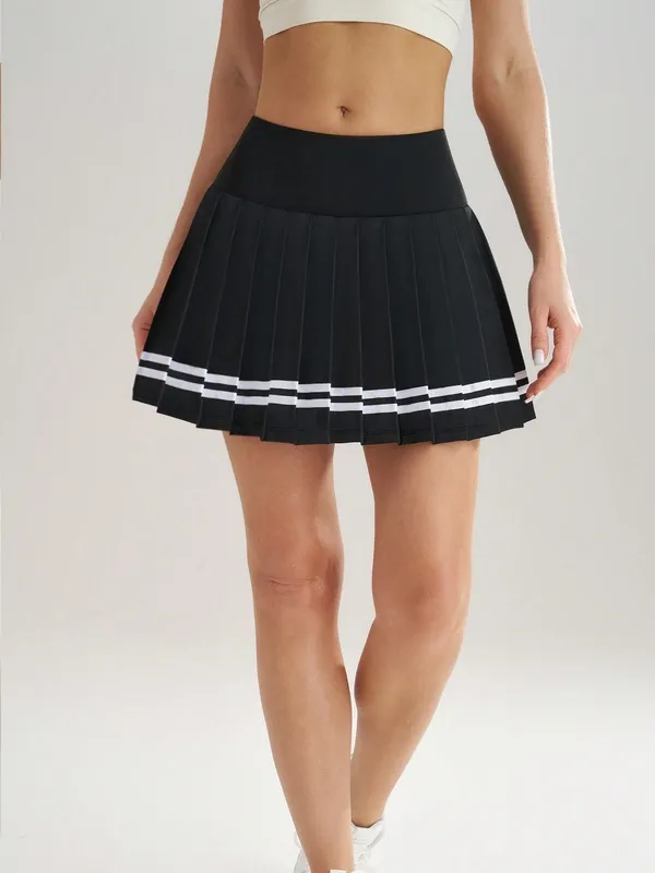 Women's Pocket Colorblock Striped Tiered Layer Side Stripe Skirt