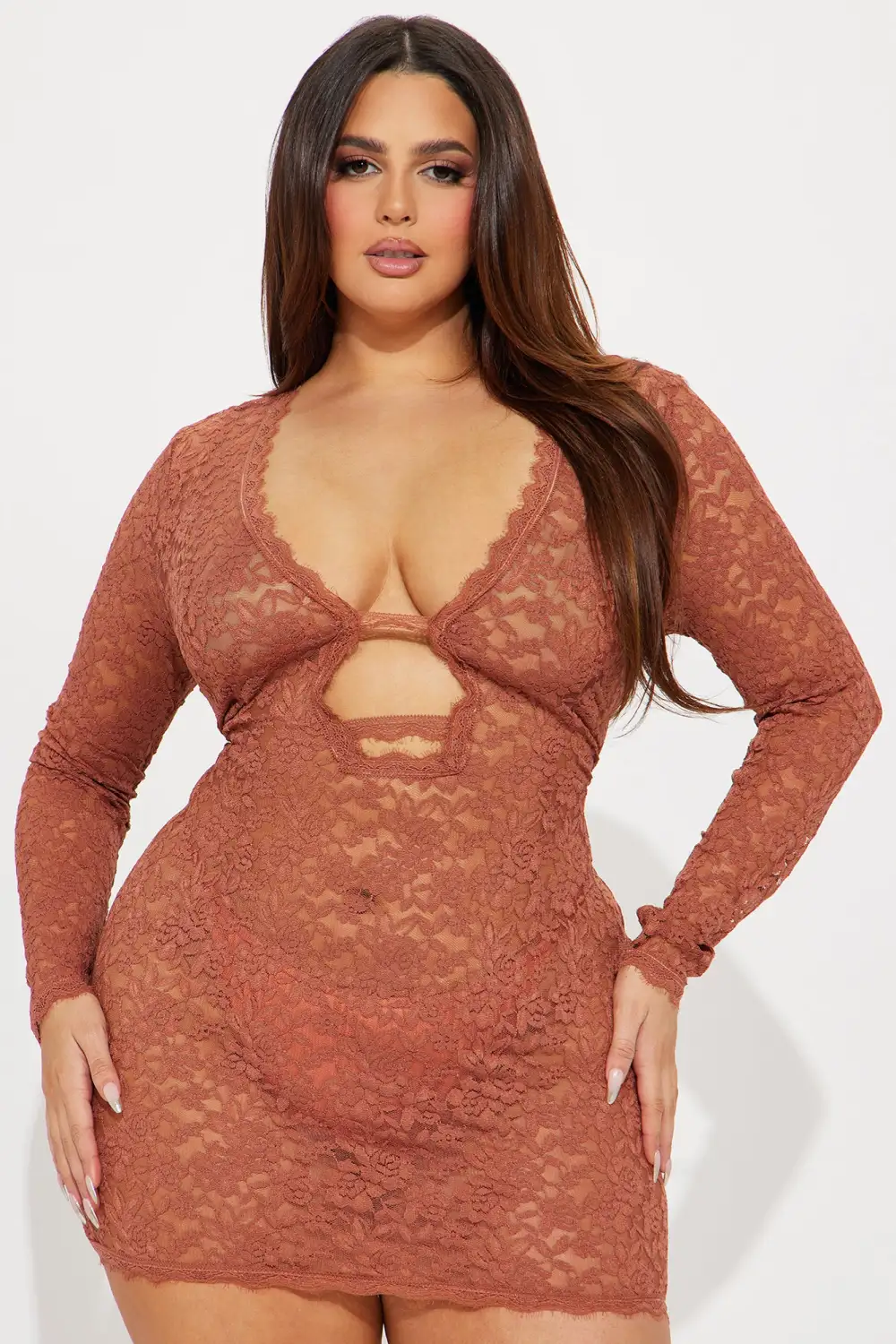 Victoria Lace Mini Dress - Rust