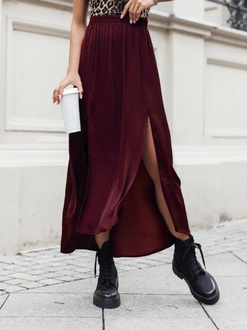 Side Slit Elastic Maxi Skirt