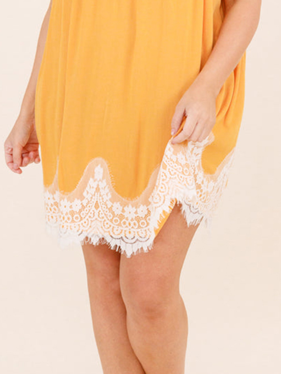 Yellow patchwork lace fabric dress