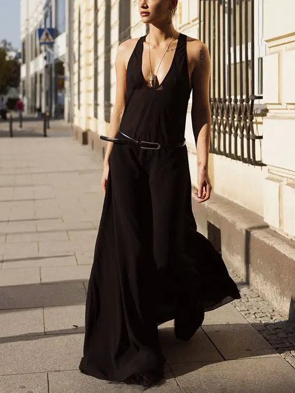 Belted Sleeveless Neck Maxi Dress