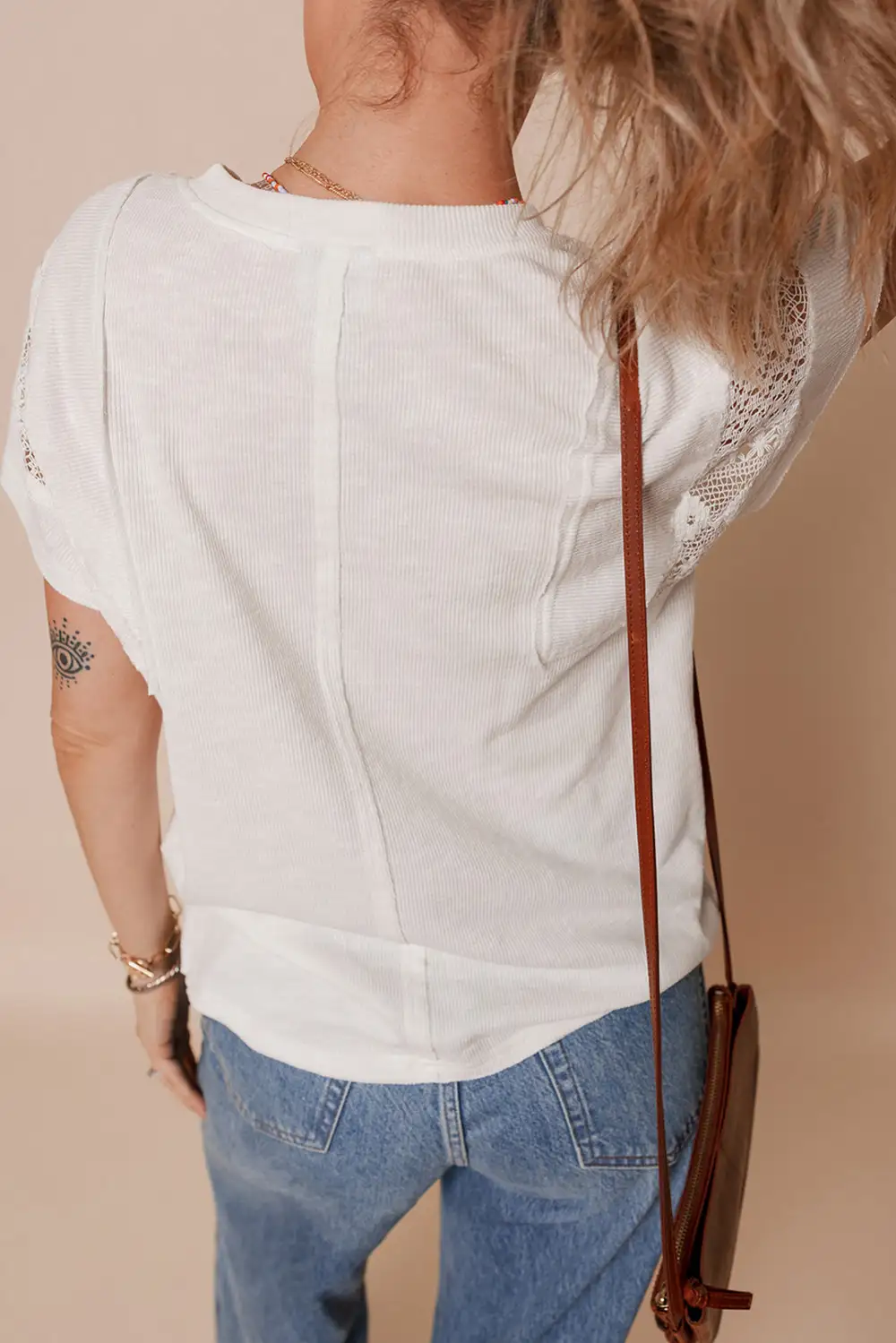 Ribbed Texture Lace Patchwork Tee