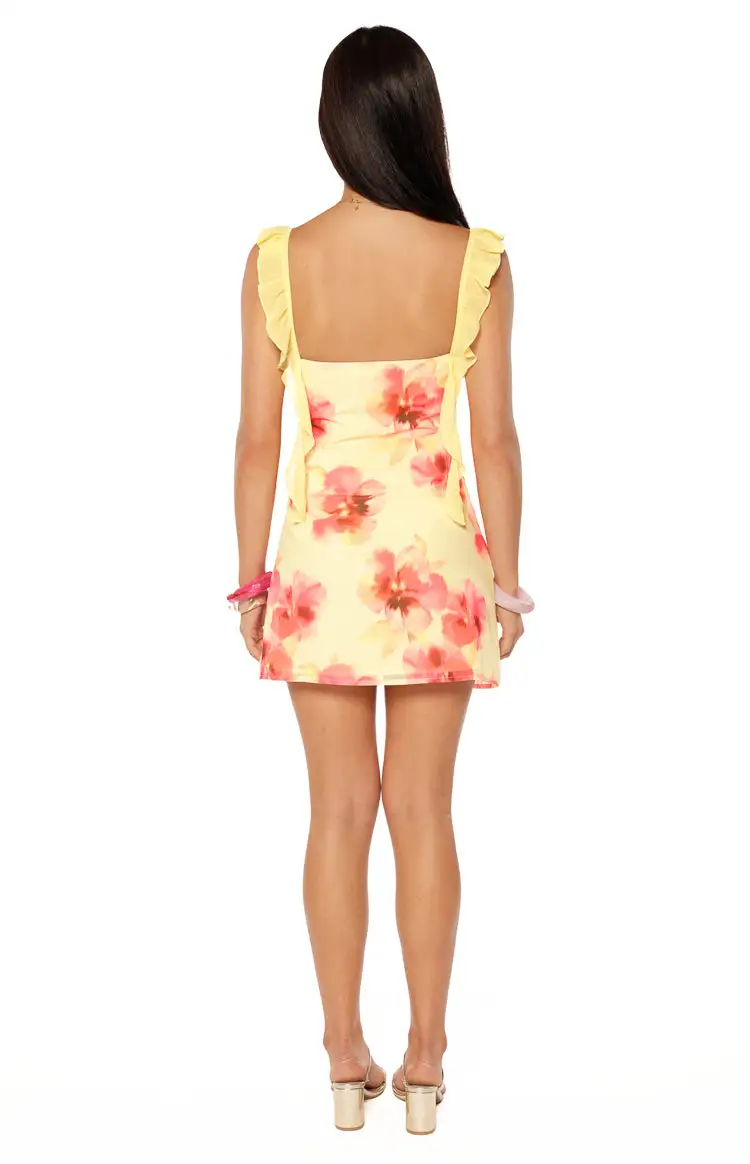 Chiffon Frills Floral Mini Dress