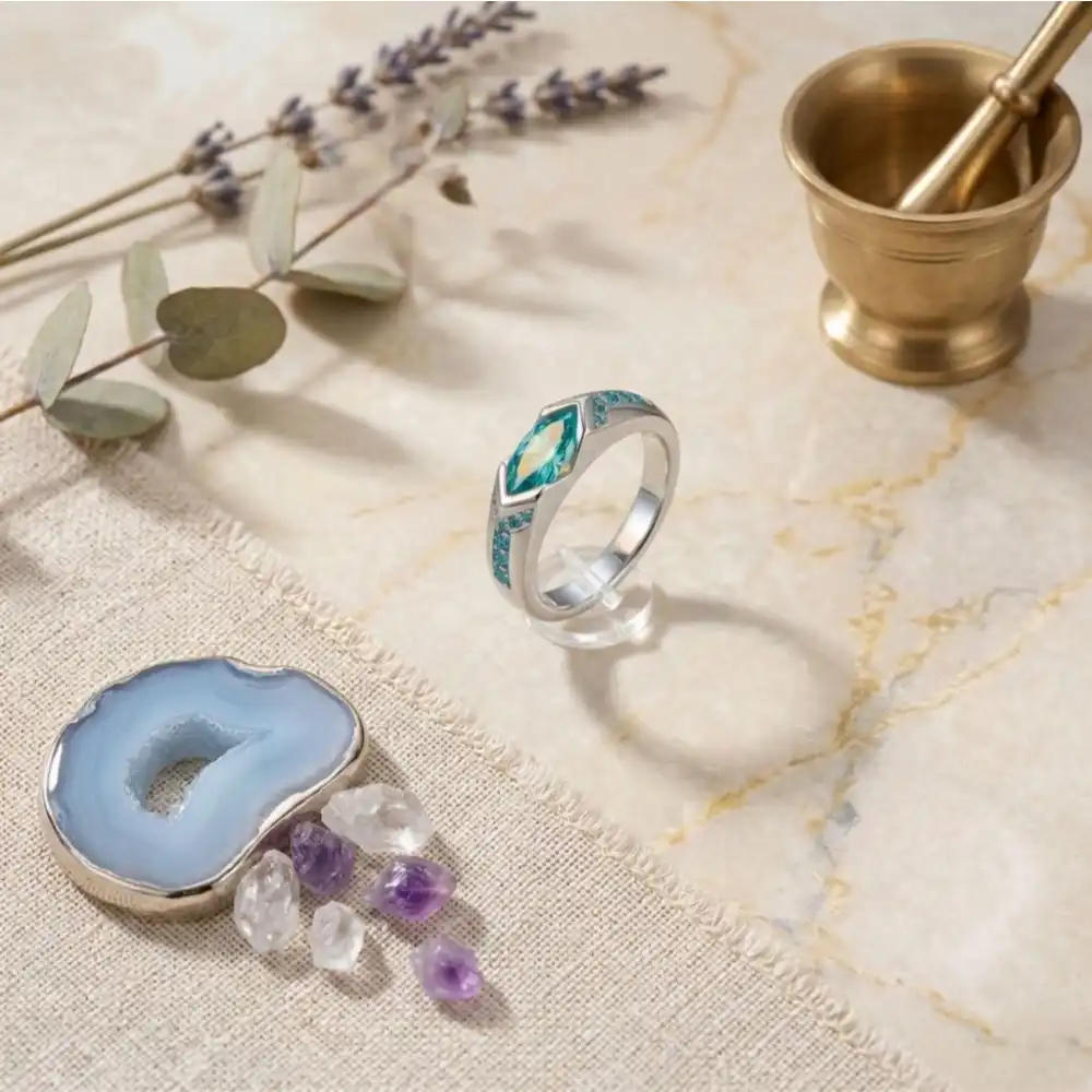 Marquise Teal Moissanite Ring