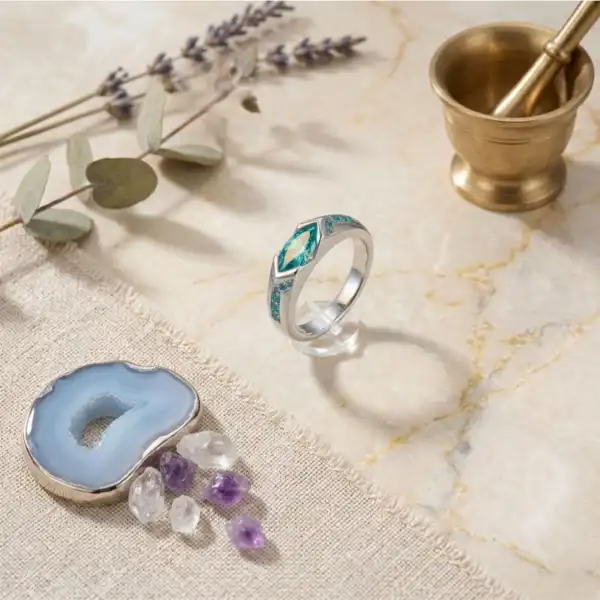 Marquise Teal Moissanite Ring