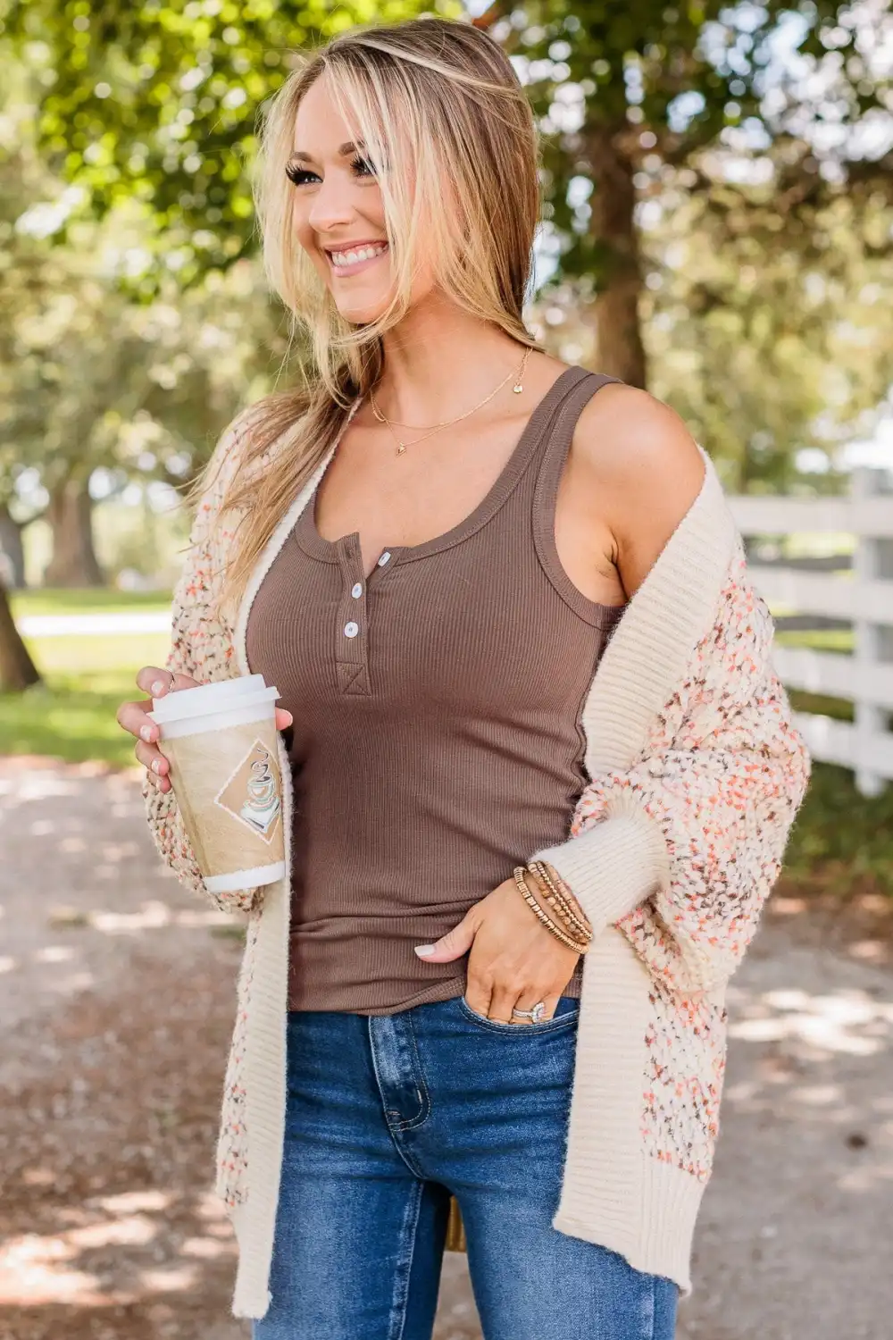 As Sweet As Pumpkin Pie Knit Cardigan- Ivory, Mocha & Orange