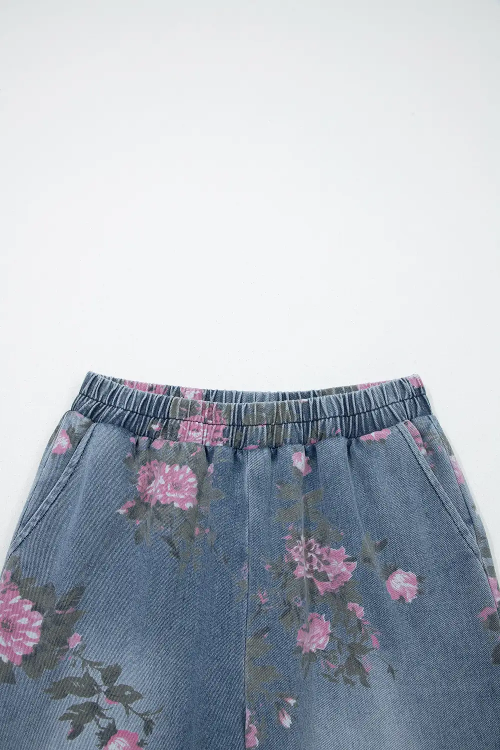 Elastic Waist Floral Print Pull On Jeans
