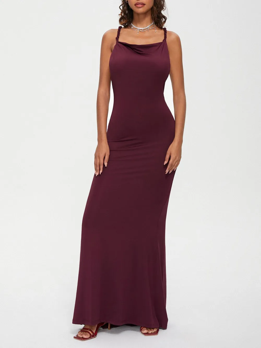 backless Spaghetti Plain Sleeveless Maxi Dress