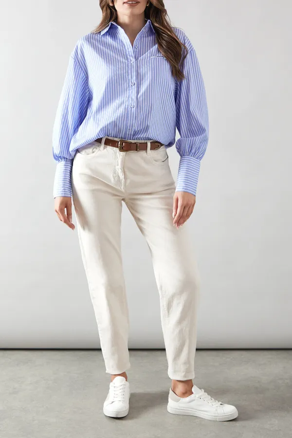 Blue Vertical Stripes Women's Loose Shirt