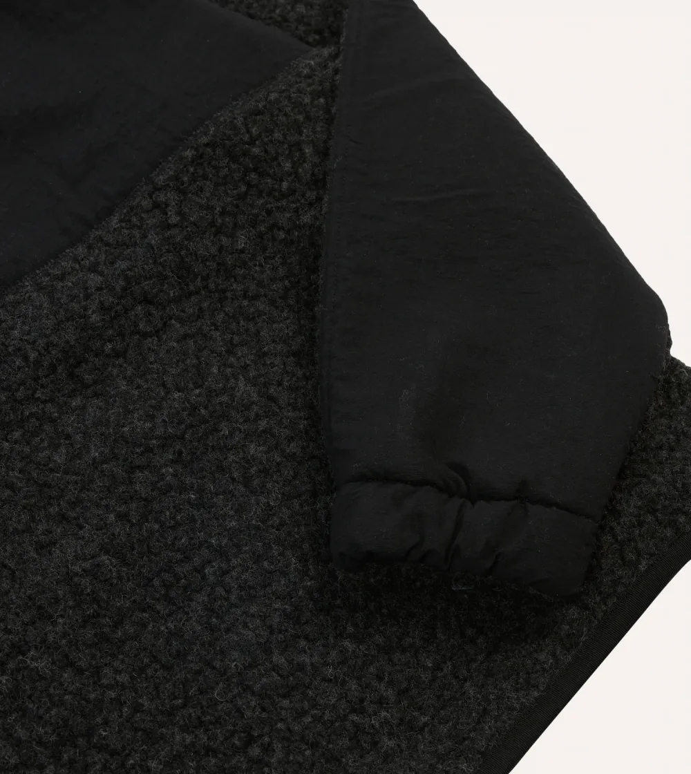 Casual Style Grey Boucle Wool Half-Zip Fleece Jacket