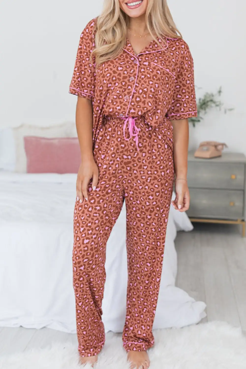 Soft Leopard Print Short Pajama Set