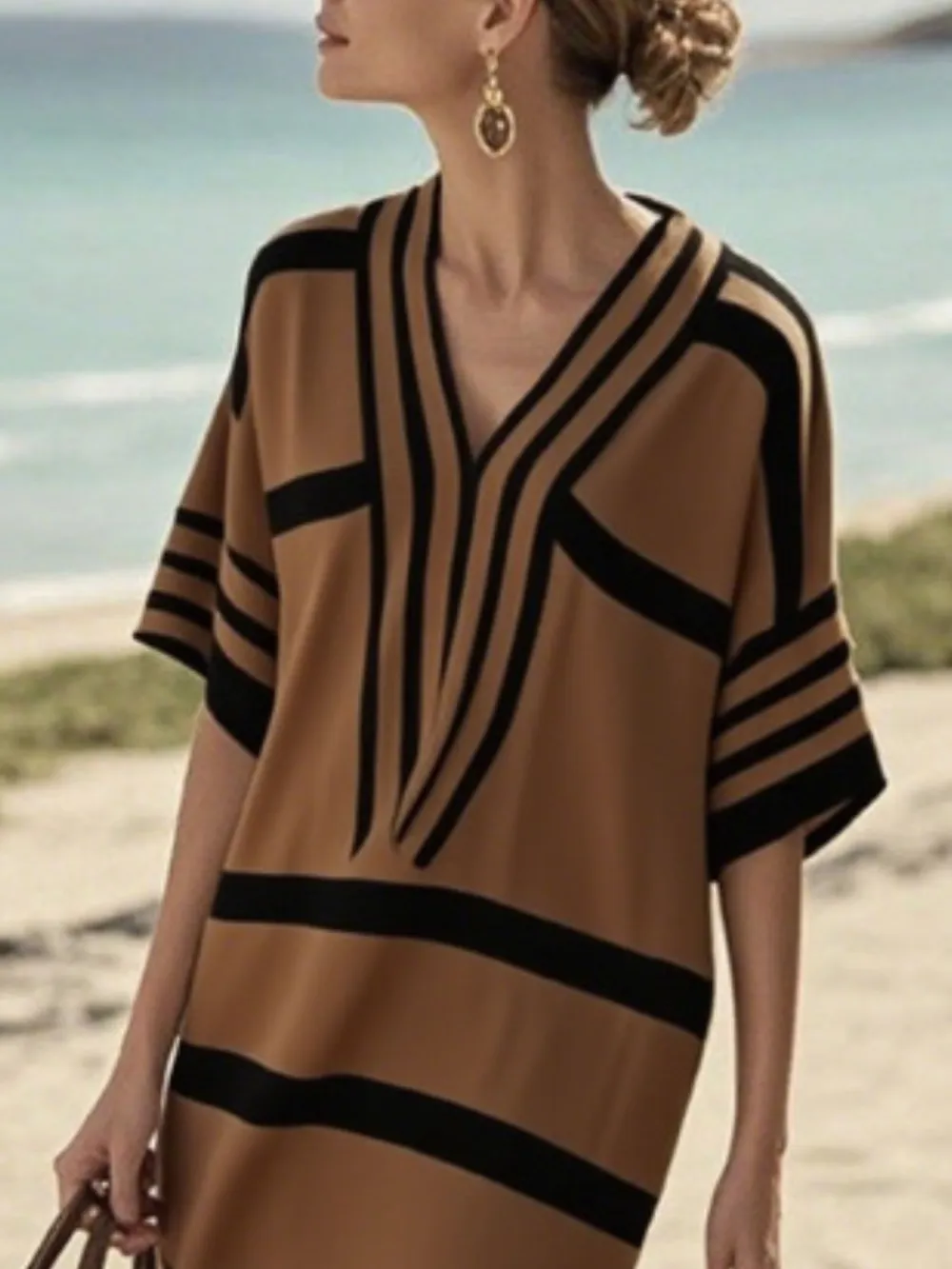 Striped Short Sleeve Midi Dress