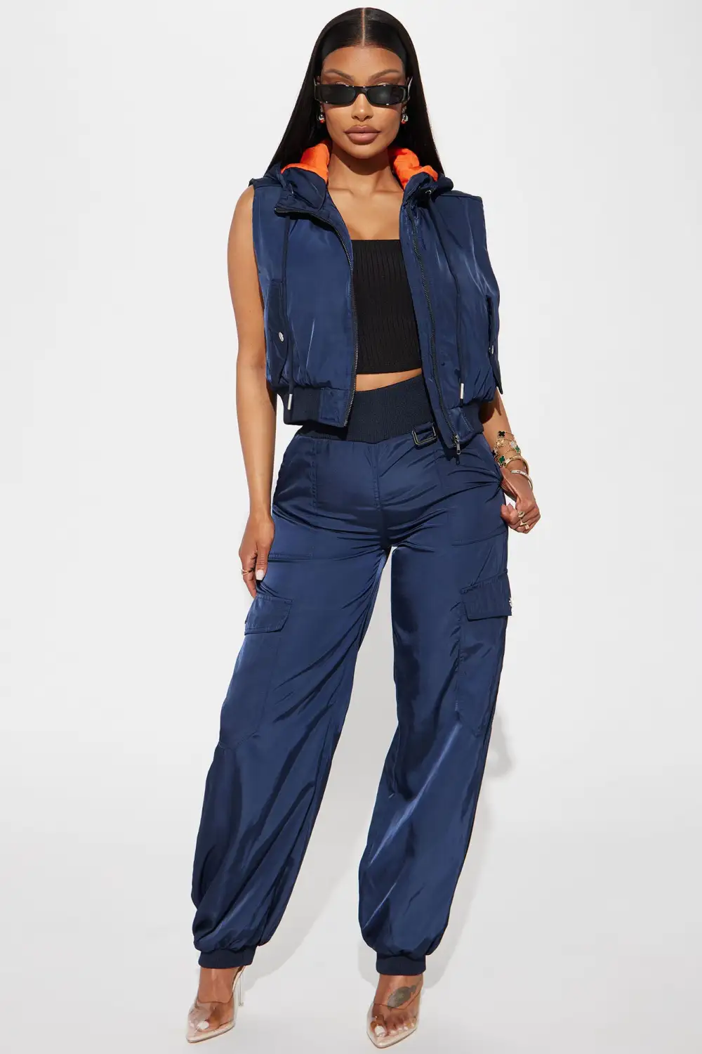 Give Me A Call Windbreaker Pant Set - Navy
