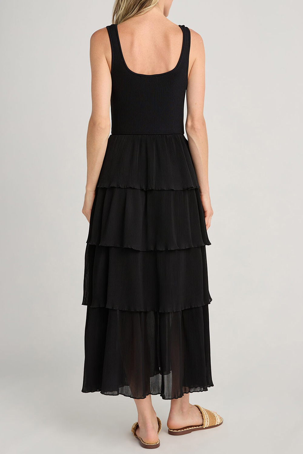 Merci Pleated Tiered Midi Dress - black