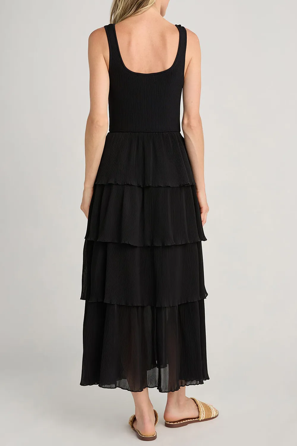 Merci Pleated Tiered Midi Dress - redorange