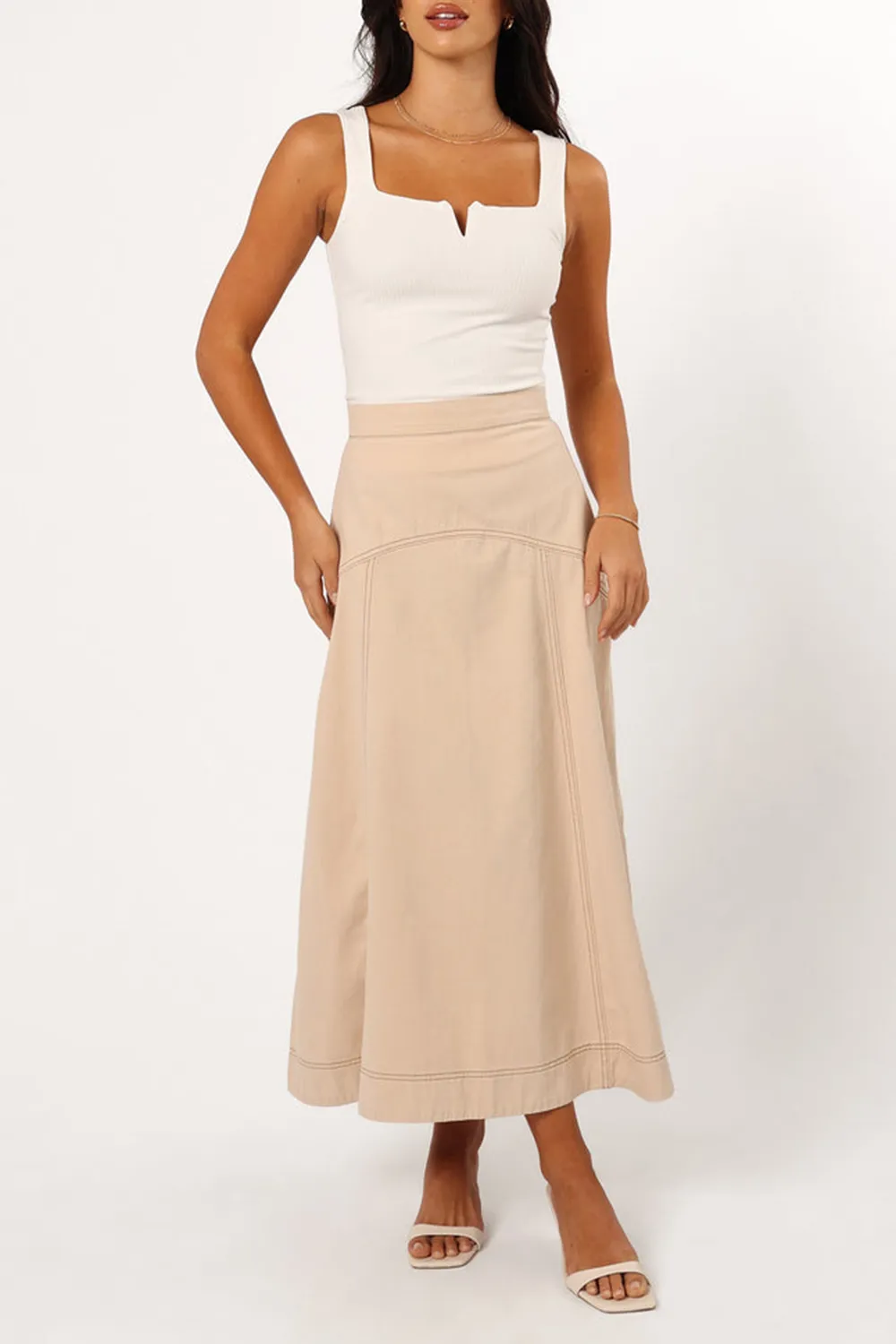 MARIELA DENIM MIDI SKIRT - SAND