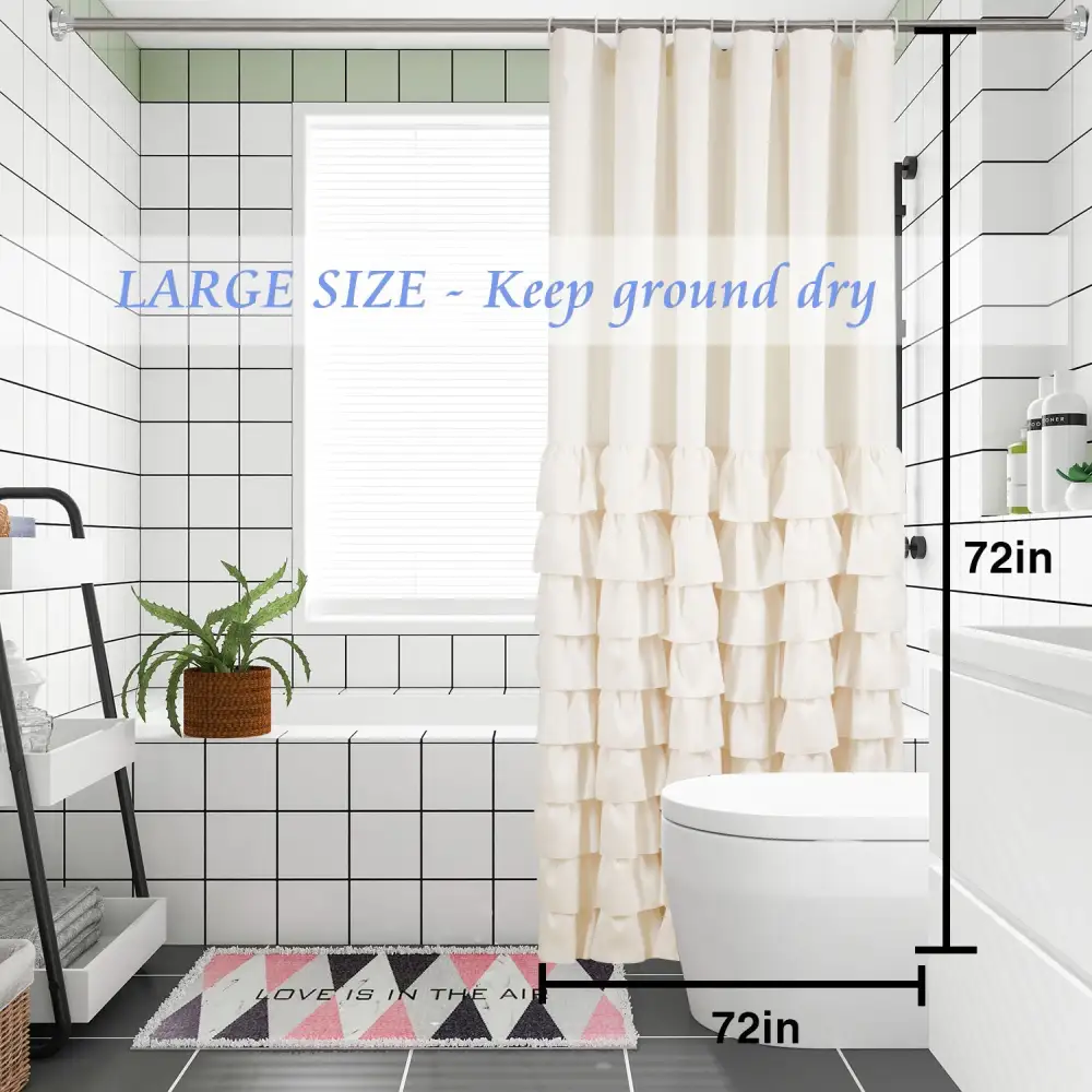 (Store Closing Sale) Delicate Microfiber Shower Curtain Handsewn Overlapping Ruffle Bath Curtain 72