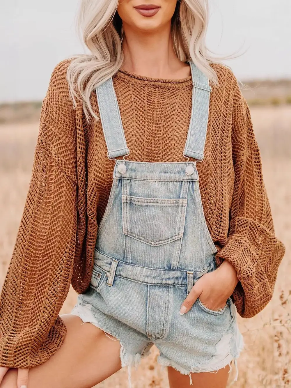 Distressed Denim Overalls Shorts