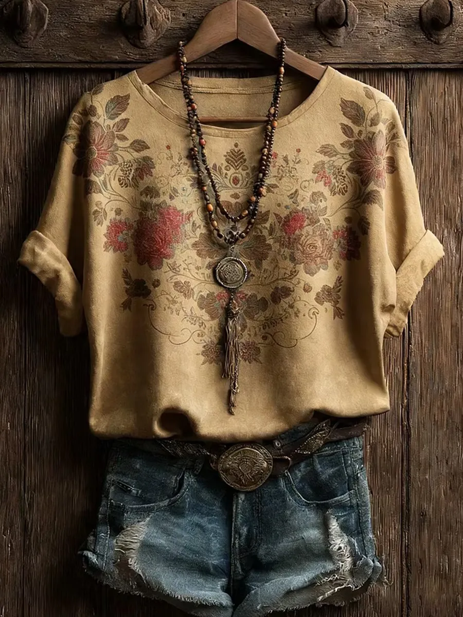 Women'S Casual Tassel Printed V-Neck T-Shirt