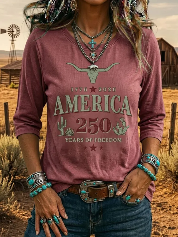 America 250 Years Of Freedom Print Casual Half-sleeve Top