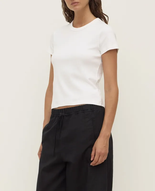 Antique White Fitted Cap-Sleeve Cotton Tee