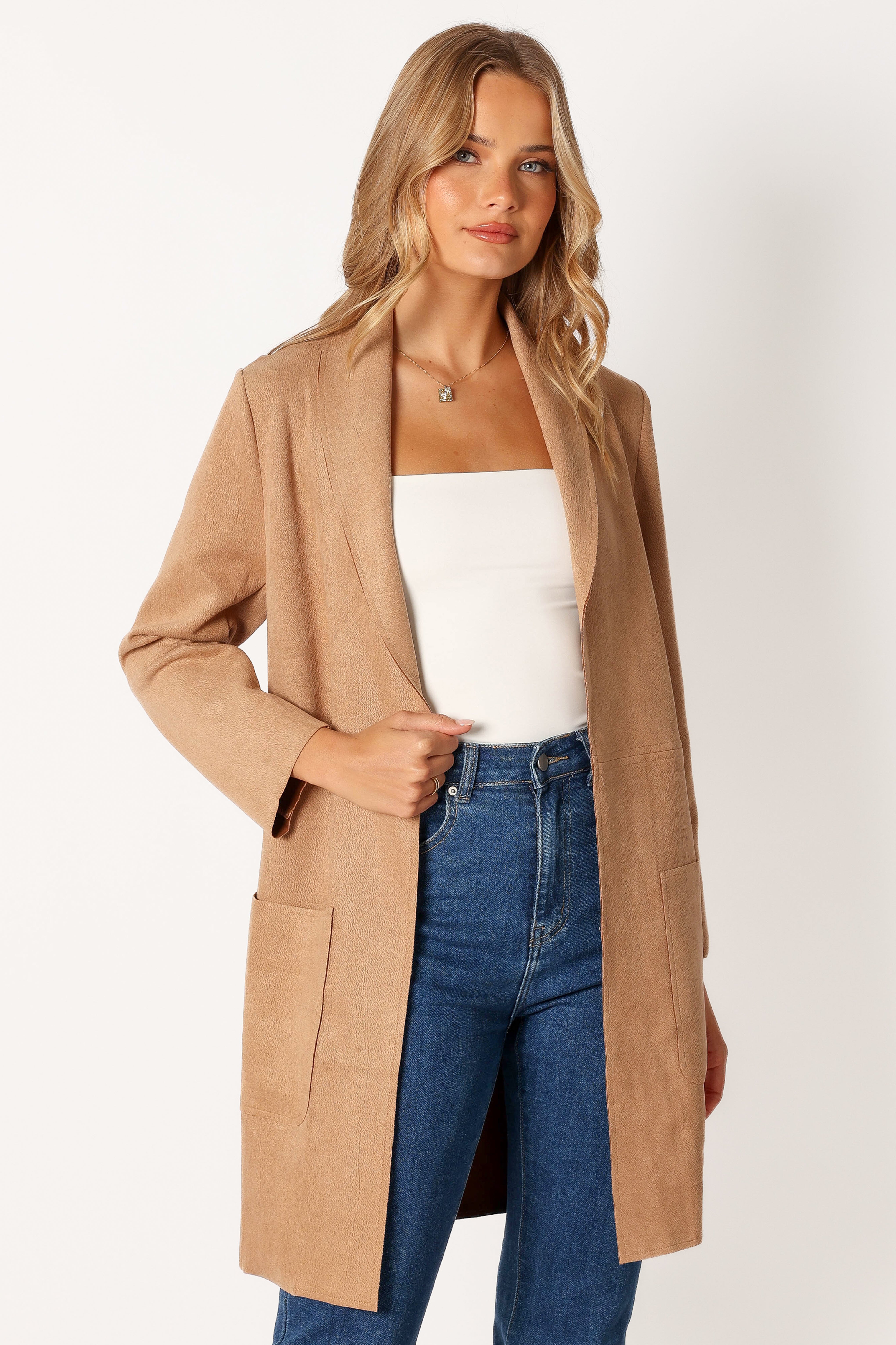 Veda Faux Suede Long Jacket - Tan