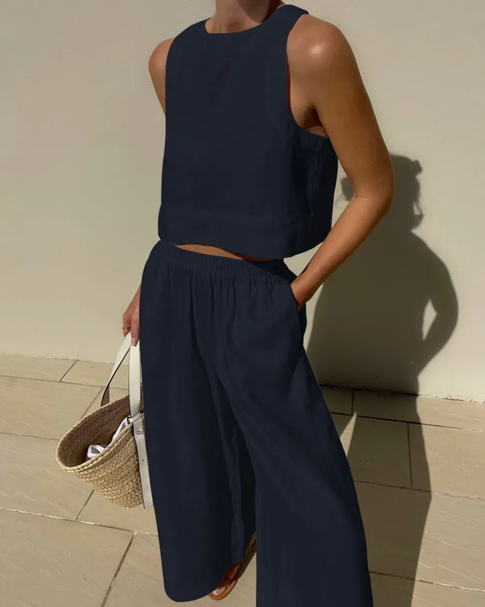 Casual Chic Solid Color Sleeveless 2pieces Set