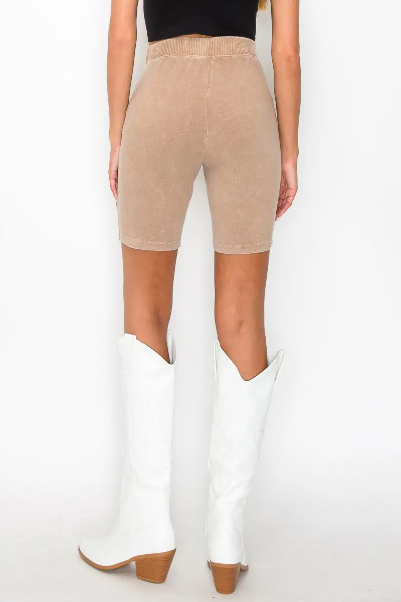 J.Her Mineral Washed Biker Shorts in Mocha