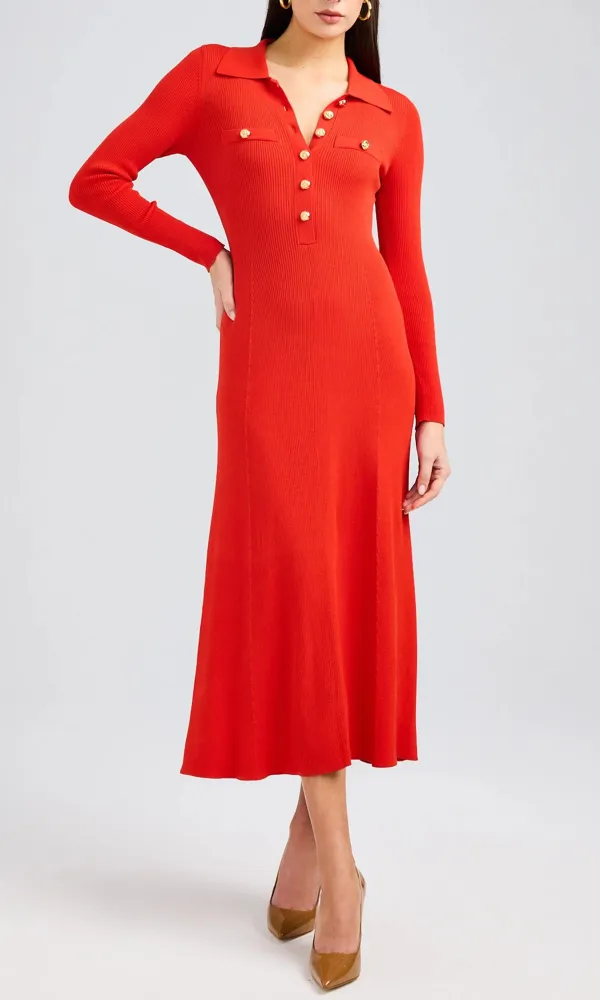 Red Lapel Long Dress