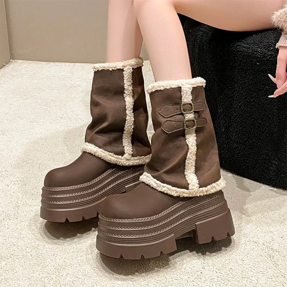 Fur Trim Chunky Platform Boots