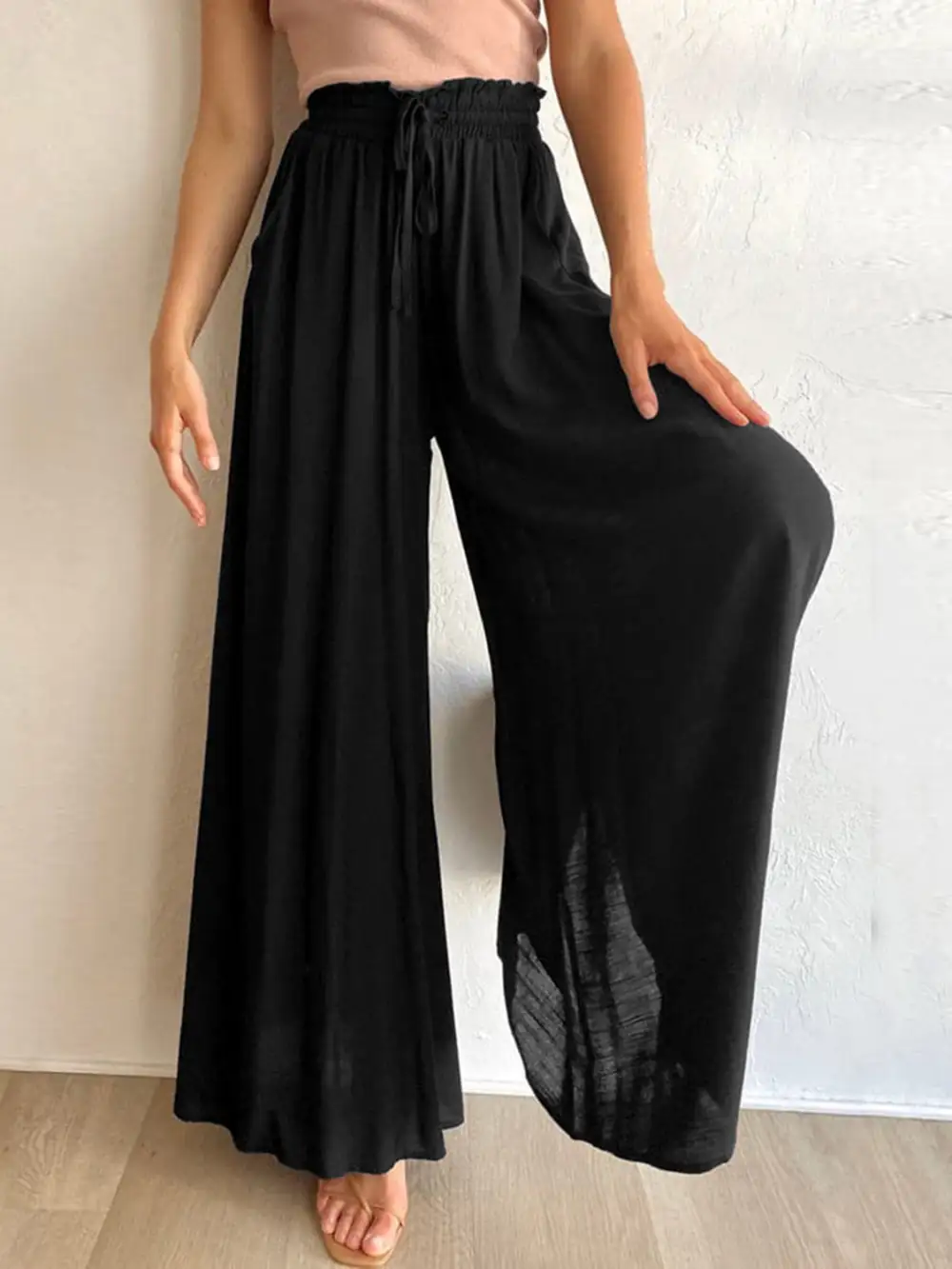 Drawstring Wide Leg Pants With Pockets