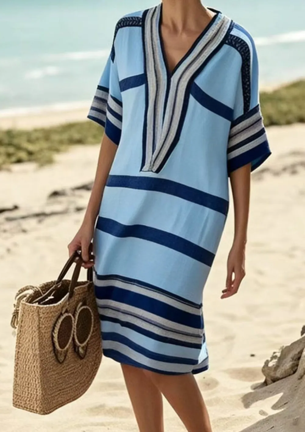 Striped Short Sleeve Midi Dress