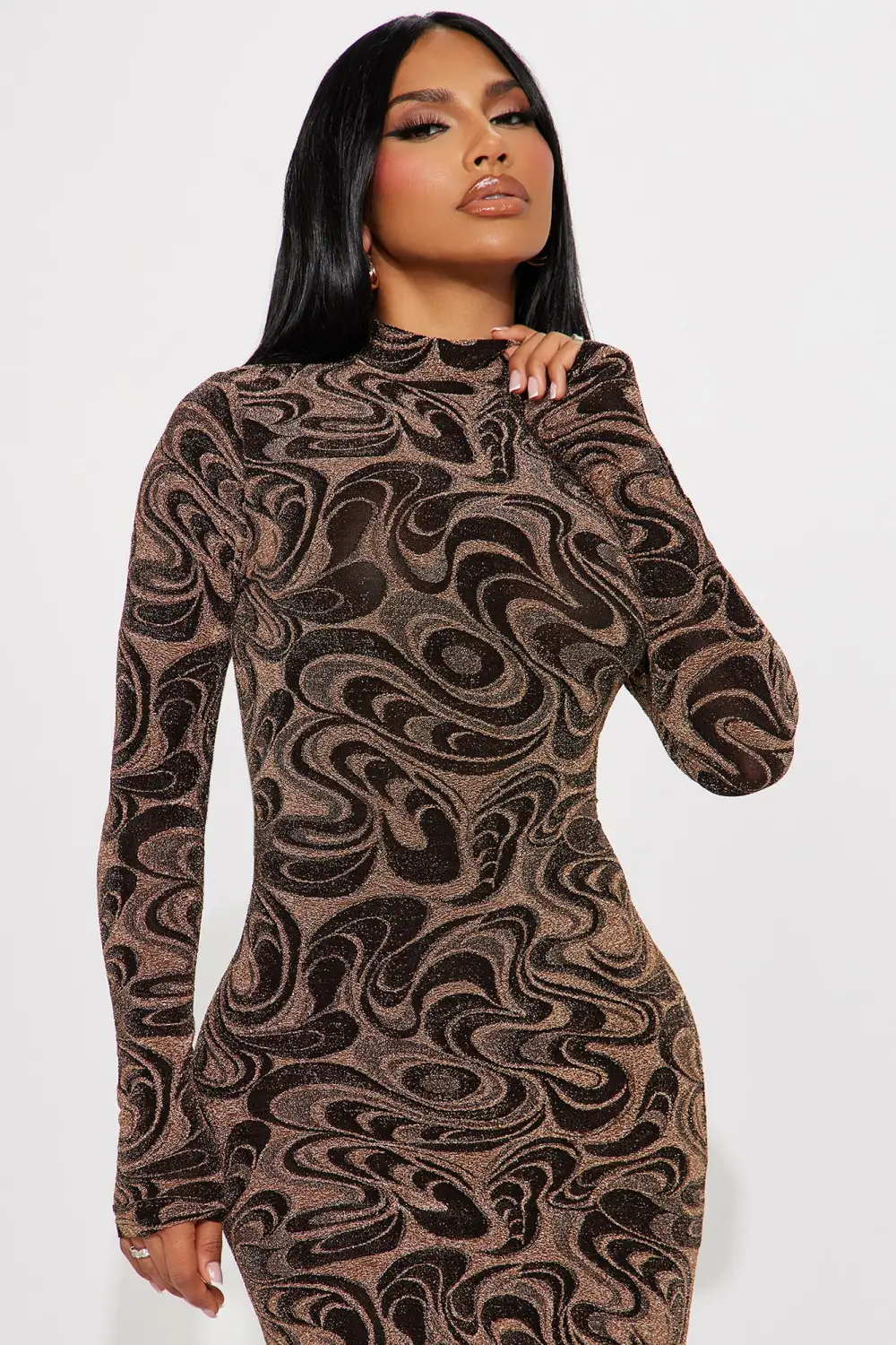 Second Look Midi Dress - Gold/combo