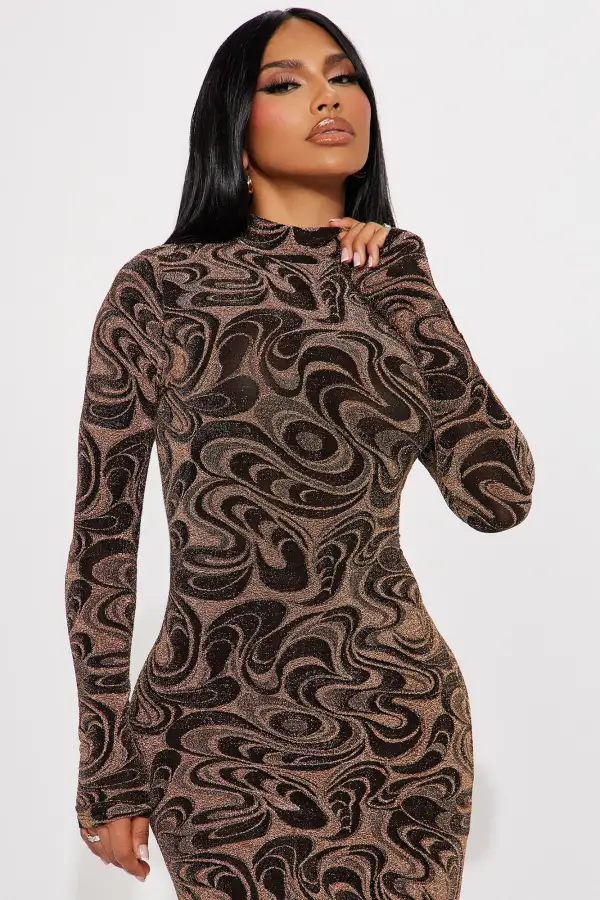 Second Look Midi Dress - Gold/combo