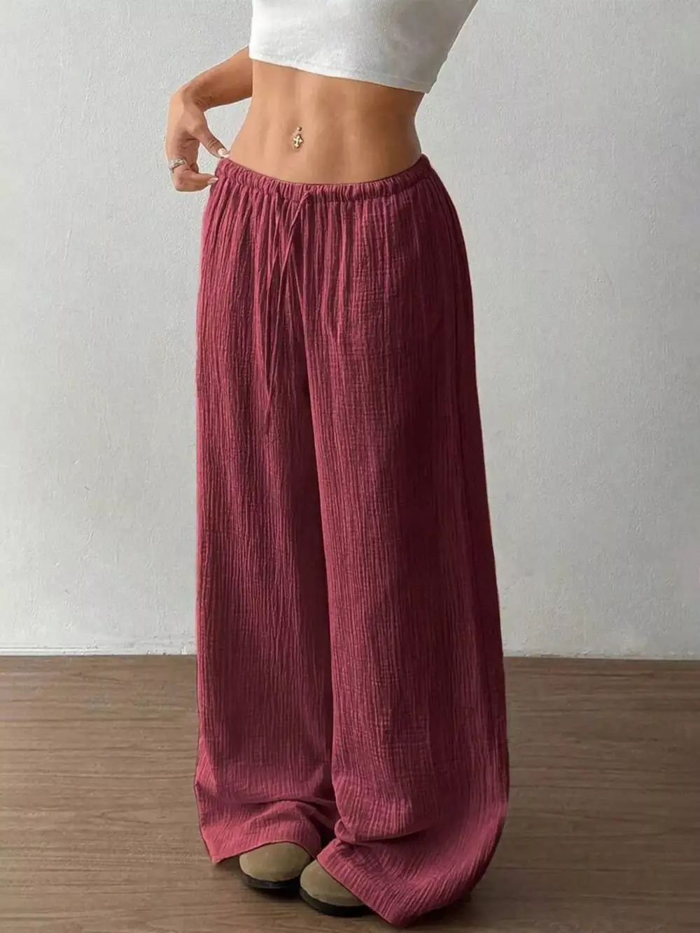 Full Size Drawstring Wide Leg Pants