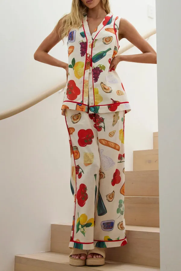 Cartoon Print Slim Wide-Leg Pants