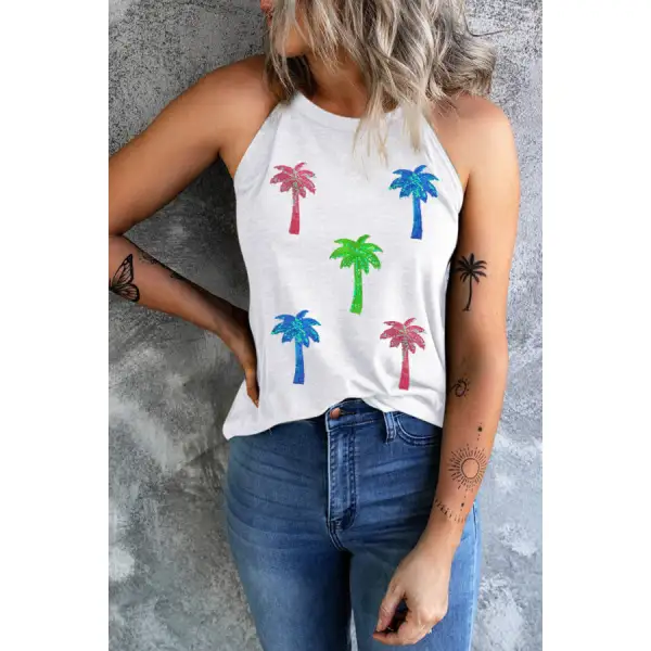 Sequin Coconut Tree Round Neck Tank