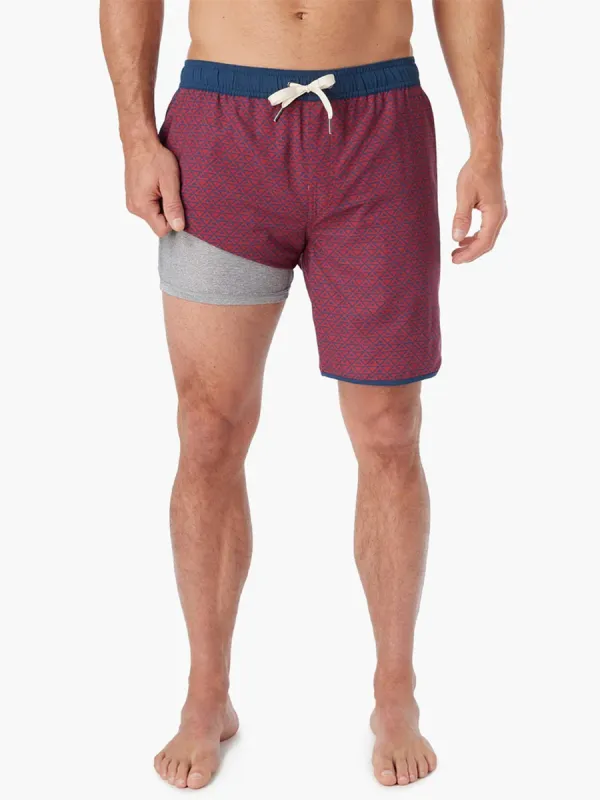 Men's Nautical Red Wave Geological Beach Shorts