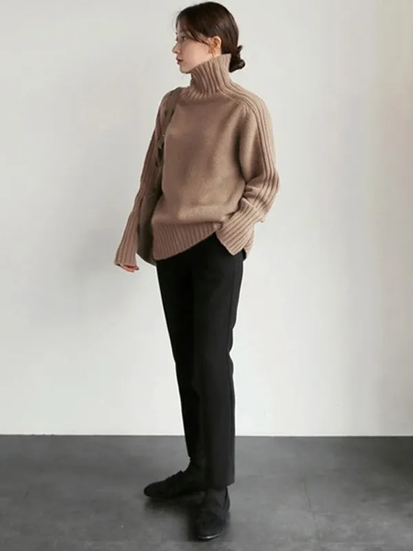 Simple Solid Turtleneck Sweater