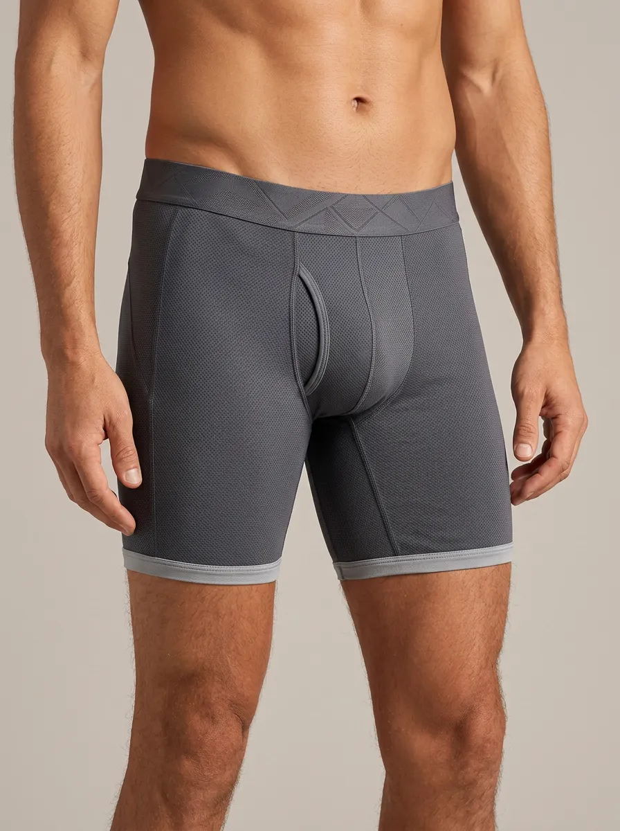 Men's Athletic Performance Grey Mesh Printed Boxer Briefs