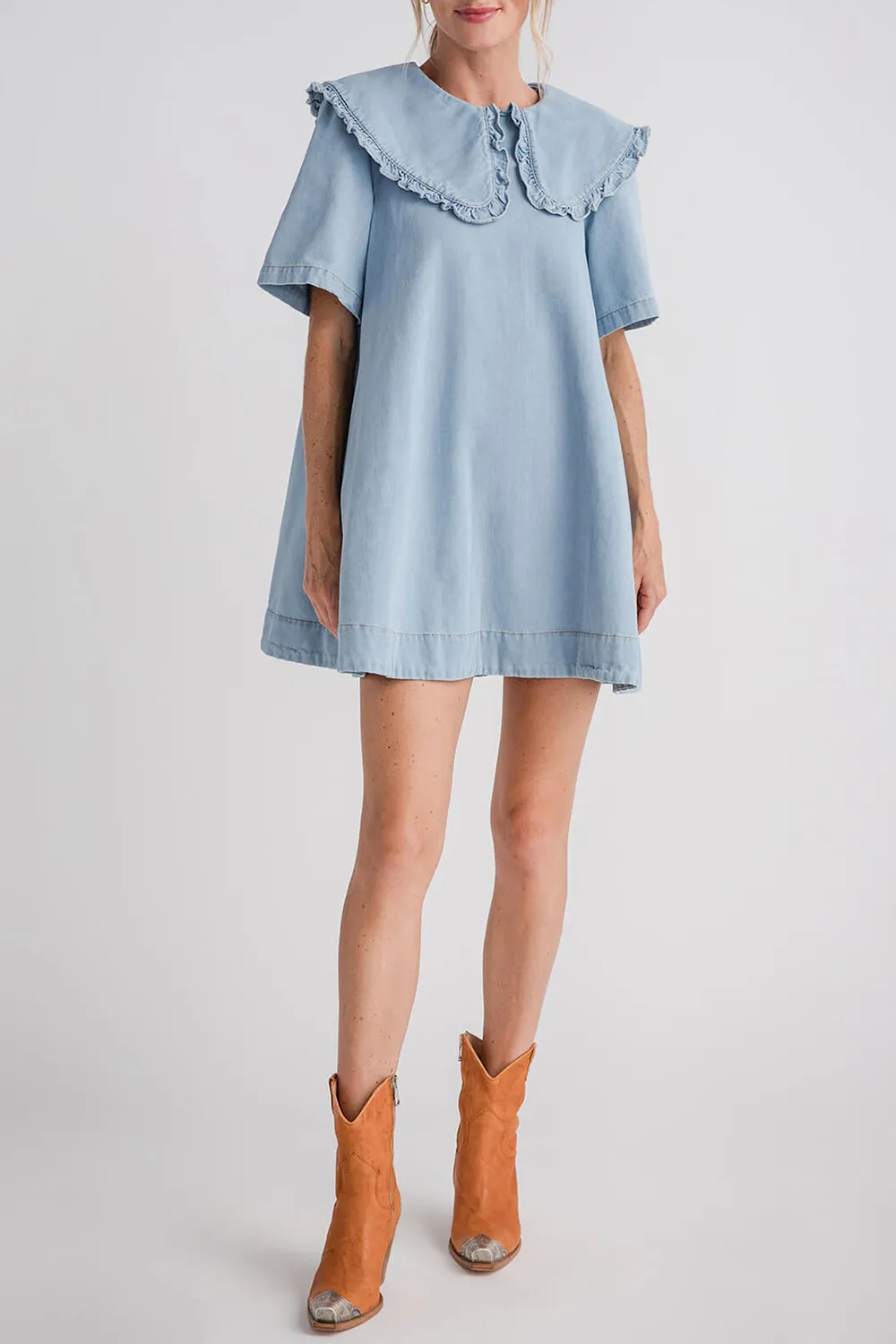 Mable Peter Pan Collar Denim Dress - light denim