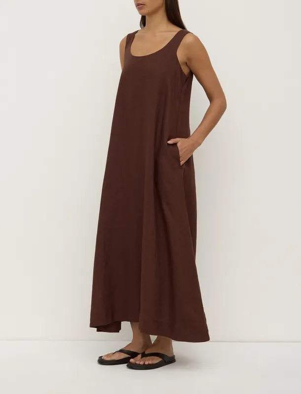 Espresso Linen A-Line Maxi Dress