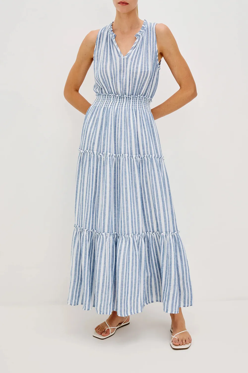 Cotton And Linen Blended Striped Dress